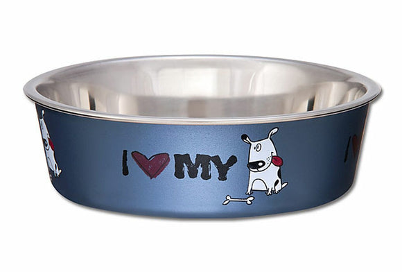 Loving Pets Bella Bowl - I love my Dog Steel Blue