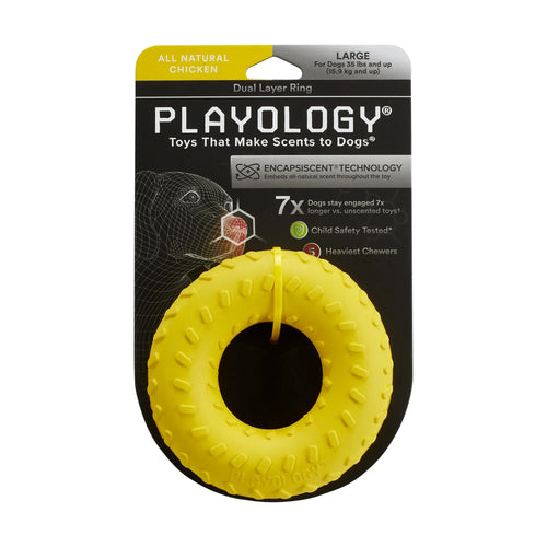 Playology Dual Layer Ring Dog Toy (Chicken Scent, Medium)