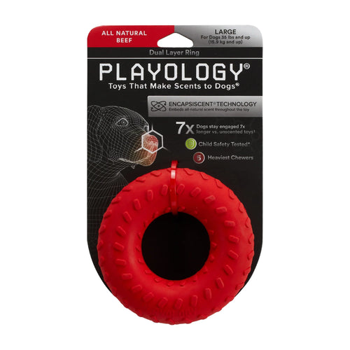 Playology Dual Layer Ring Dog Toy (Chicken Scent, Medium)