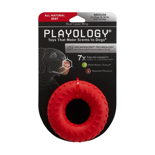 Playology Dual Layer Ring Dog Toy (Chicken Scent, Medium)