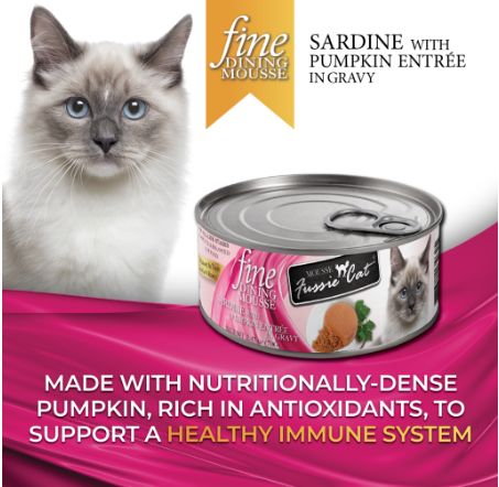 Fussie Cat Fine Dining Mousse Sardine with Pumpkin Entree in Gravy Canned Cat Food