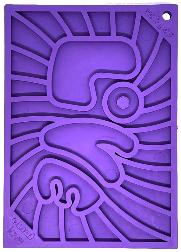 SodaPup Groovy Love Design eMat Enrichment Lick Mat (5” X 7” X 0.25” thick, Purple)