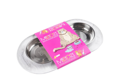 Messy Mutts Double Silicone Cat Feeder with Stainless Saucer Shaped Bowl