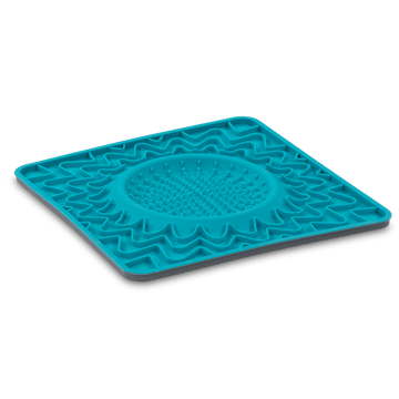 Messy Mutts Framed Spill Resistant Silicone Dog Lick Bowl Mat Enrichment Dog Feeder (9.5 x 9.5, Blue)