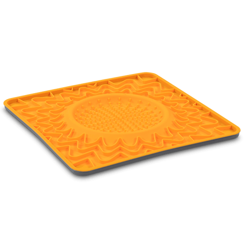 Messy Mutts Framed Spill Resistant Silicone Dog Lick Bowl Mat, Enrichment Dog Feeder (9.5 x 9.5, Orange)