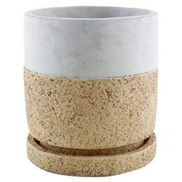 Modern Cement Planter With Tray, Cork Cylinder, 5.75-In.
