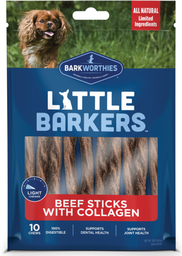 Barkworthies Little Barkers Beef Sticks with Collagen Dog Treats (Pack of 10)