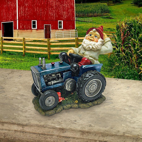 Plowing Pete on His Tractor Garden Gnome Statue