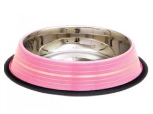 Indipets Colored Silver Strips Non Tip Anti Skid Dishes Pink Dish
